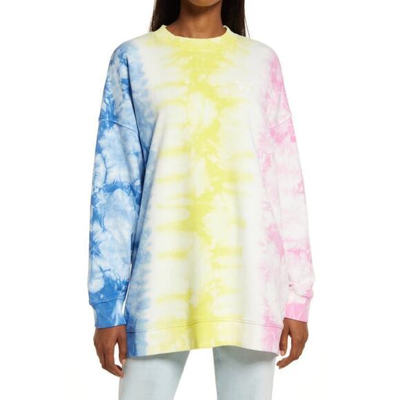 NWT Wrangler Sweatshirt Womens Small Tie Dye Oversize Blue Yellow Pink Cotton - Picture 1 of 12